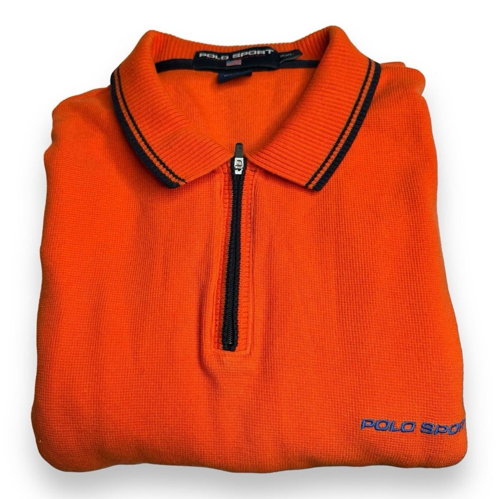 Polo Sport Ralph Lauren Mens 2XL Faded Spell Out Flag Half Zip Sweatshirt Orange